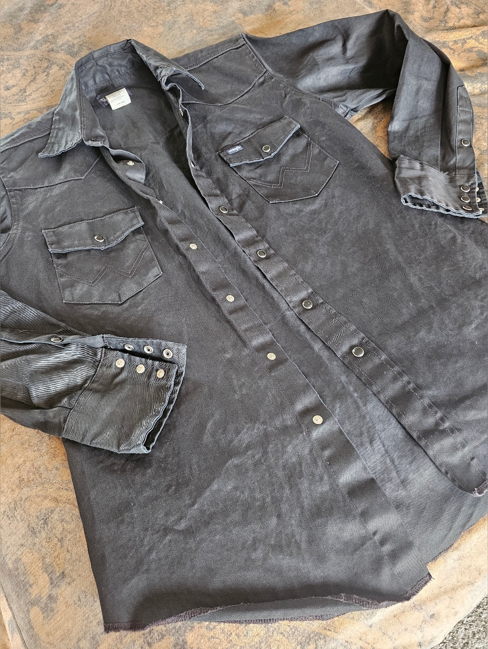 Wrangler Snap Western Shirt Wax Treated Black Medium
